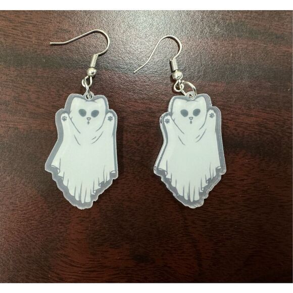 Sheet Ghost Cat Acrylic Dangle Earrings - Picture 2 of 2